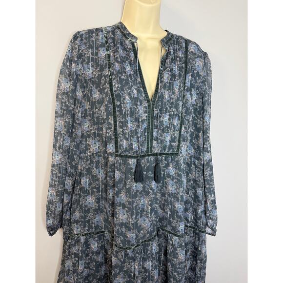 Lucky Brand Floral Long Sleeve Midi Dress Boho Blue Floral Women's  Size XL - Picture 5 of 15